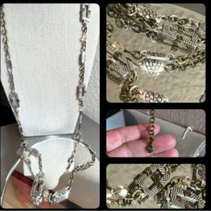N164 BRIGHTON Acoma Long Two Tone Silver and Brass Necklace Retail $128